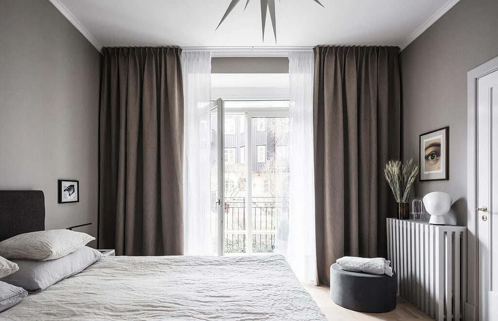custom double curtains Melbourne bedroom grey blockout lining