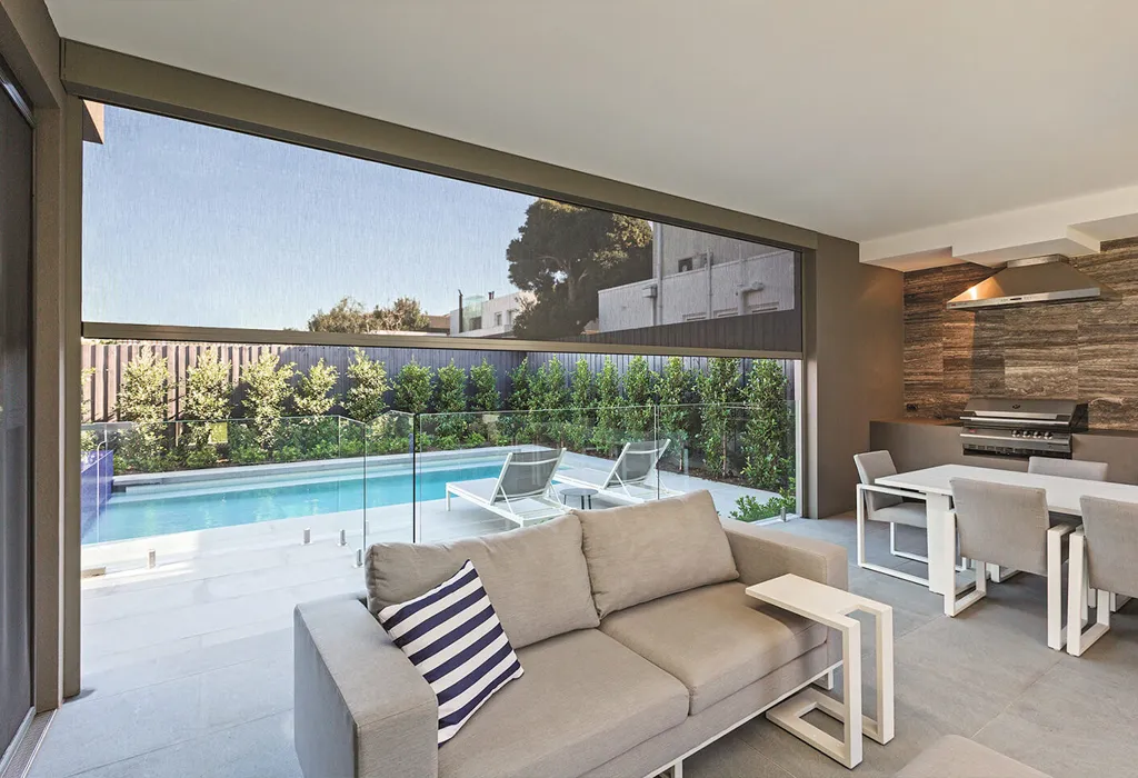 alfresco zip screens Melbourne wind sun insect protection