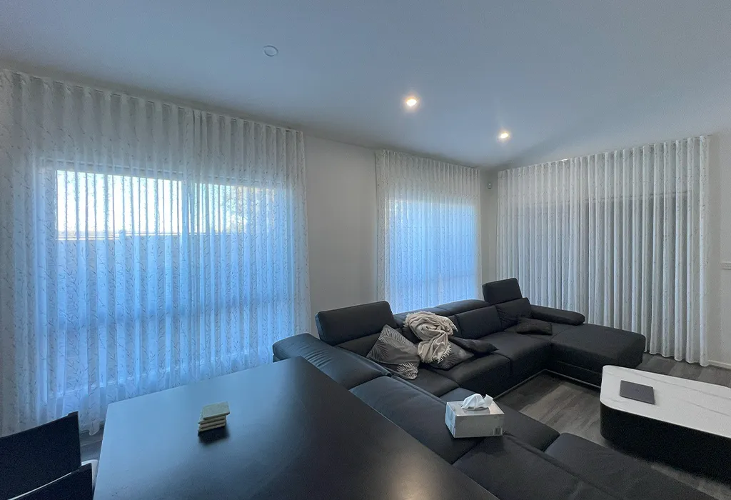 sheer blinds Melbourne natural light filtering living room installed