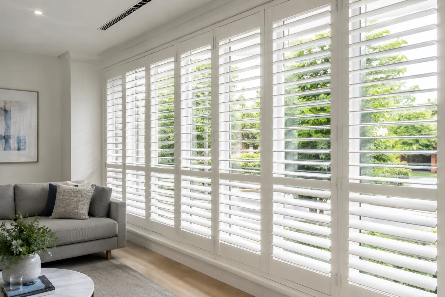 Plantation shutters Dandenong — custom PVC and timber shutters installed by Skyline Shades Melbourne