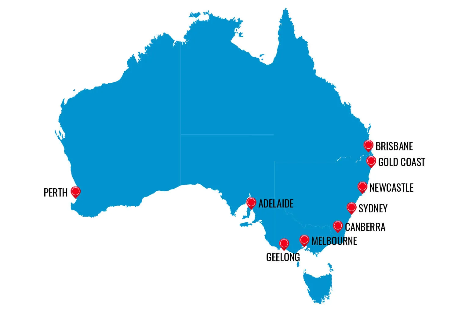 Skyline Shades service areas Melbourne and Australia map